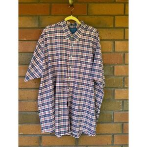 Towncraft Plaid Shirt Short Sleeve Button Down | Red White Blue | Size 3XLT